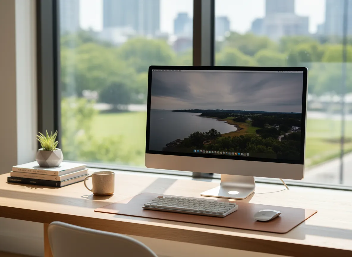 Rechts in der Mitte, hinter dem Banner Text